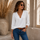 Blusa Manga 3/4 Feminina Elegante Casual Detalhe em V Moda Evangica Duna Social Básica Várias Cores