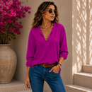Blusa Manga 3/4 Feminina Elegante Casual Detalhe em V Moda Evangica Duna Social Básica Várias Cores