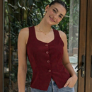 Colete Feminino de Alfaiataria Elegante – Gola Quadrada