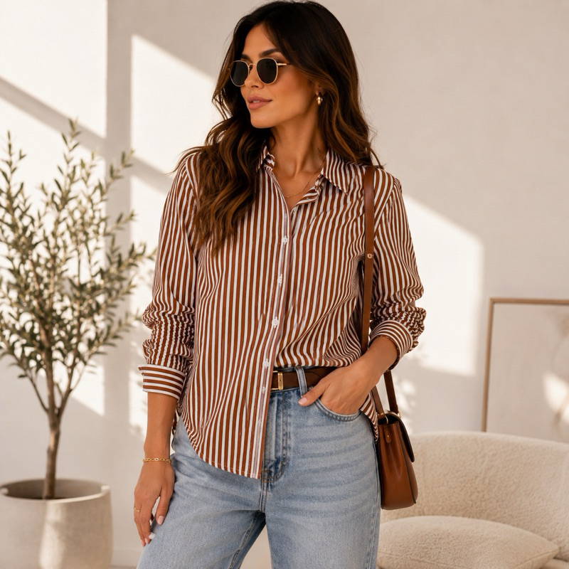 Camisa Social Feminina Listrada Crepe Premium | P ao GG - Blusa Elegante e Confortável