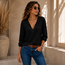 Blusa Manga 3/4 Feminina Elegante Casual Detalhe em V Moda Evangica Duna Social Básica Várias Cores